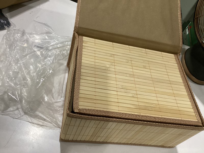 Condition photo showing Good Condition for bamboo storage boxes with lids, set of 3 - woven decorative baskets for home, kitchen, shelf organizer wicker lidded basket, handmade storage bin