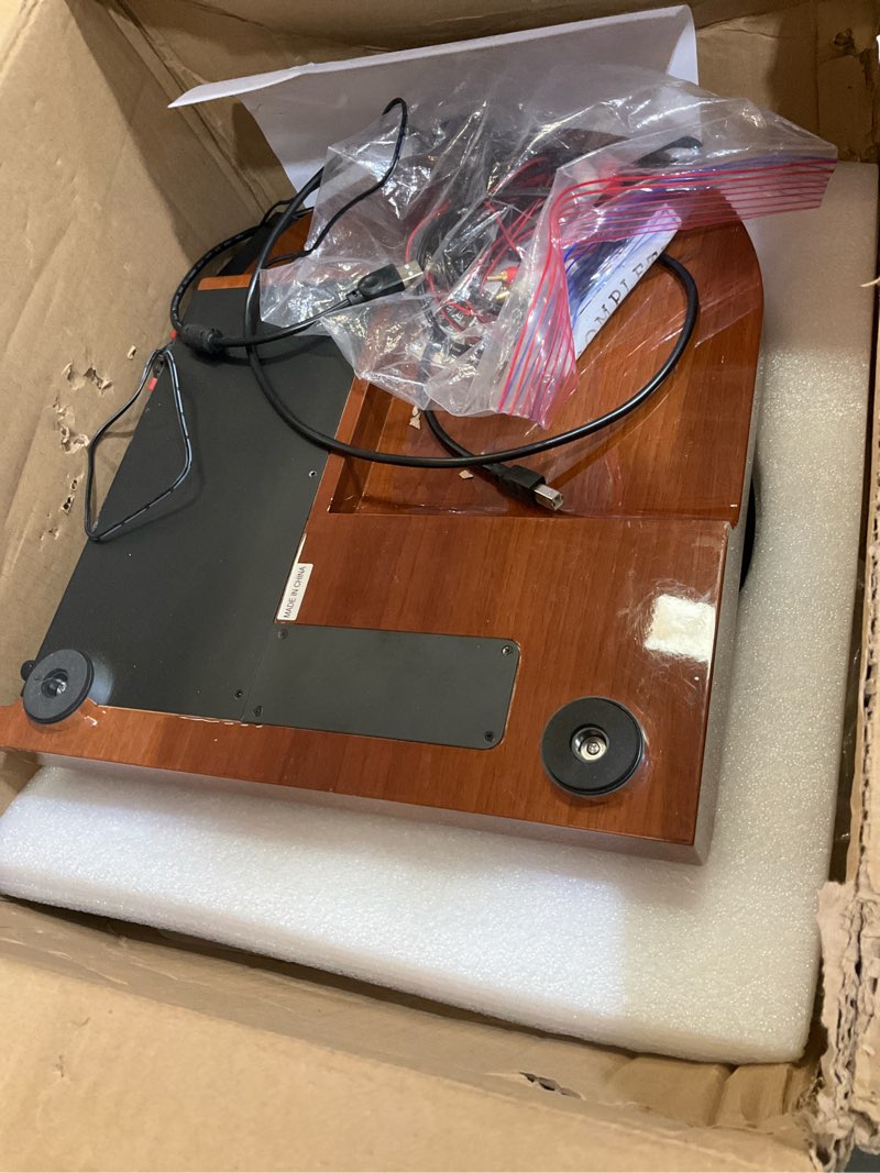 Condition photo showing As Is for vinyl record player with bluetooth input output,(upgraded version,no sub-platter),turntable with built-in preamp,usb recording,speed adjustment,counterweight and moving magnet stylus