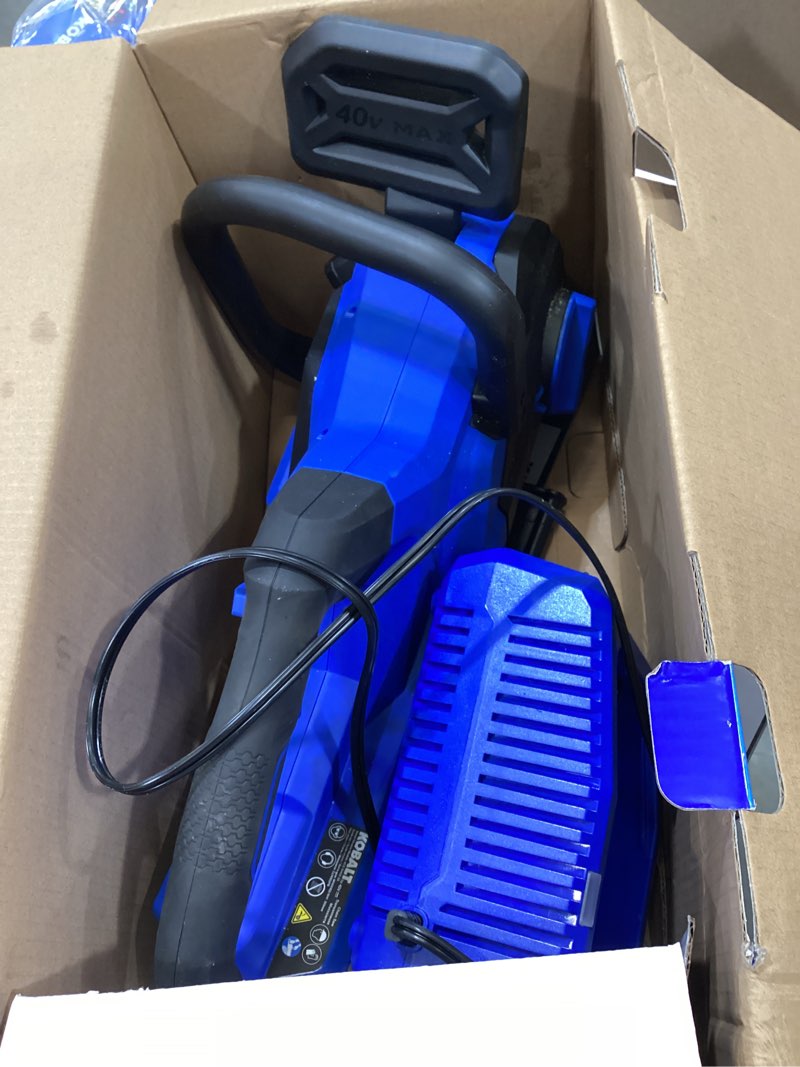 Condition photo showing As Is for kobalt gen4 40-volt 14-in battery 4 ah chainsaw (battery and charger included)