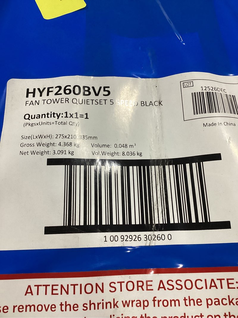 Condition photo showing New/Like New for honeywell 40" black quiet set oscillating tower fan, 30ft air circulation power, 5 speed, auto off timer, hyf260b