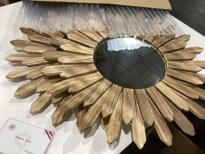 Condition photo showing Good Condition for losour 2 pack 22 inch boho wall sunburst mirror rustic round wood decorative mirror boho wall art decor for entryway bedroom living room