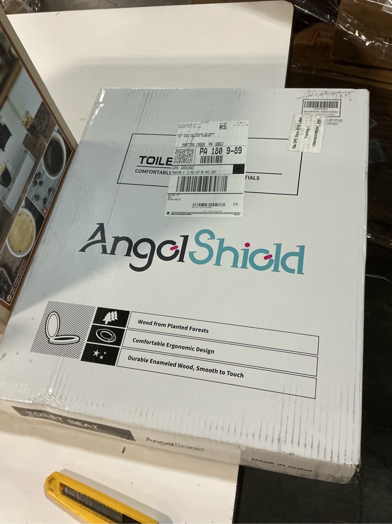 Condition photo showing As Is for Round Toilet Seat Molded Wood Toilet Seat with Zinc Alloy Hinges, Easy to Install also Easy to Clean, Anti-pinch Wooden Toilet Seat by Angol Shiold (Round, Dark Brown) Zinc alloy Dark Brown