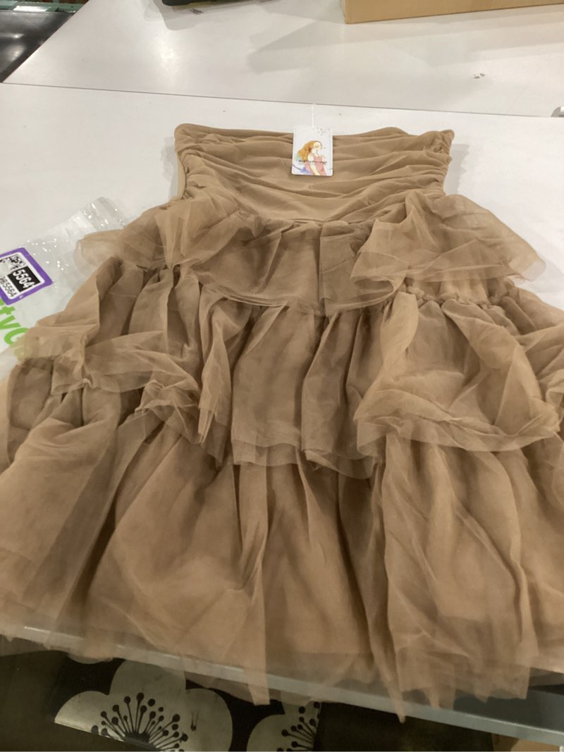 Condition photo showing New/Like New for prettygarden womens tulle dress strapless tube top short dress summer ruffle tiered party wedding guest dresses army green medium