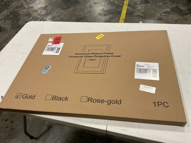 Condition photo showing New/Like New for 18” x 27” aluminum metal picture frametempered glass gold photo frame for family photopostersartdocument to wall mount horizontally or vertically, gold
