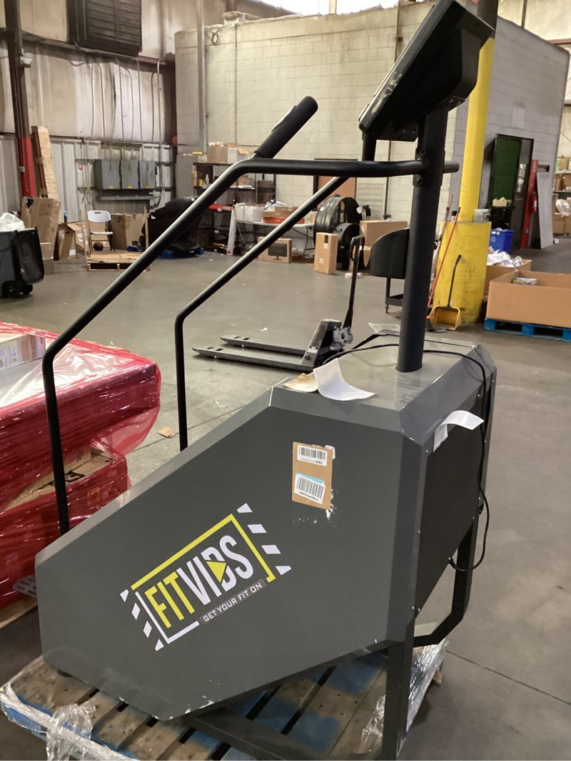 Condition photo showing Good Condition for (powers on)fitvids stair stepper machine, commercial grade stair climber with 15 resistance levels, continuous stair stepping machine for cardio and lower body workouts, led screen, exercise machine for home gym gunmetal black