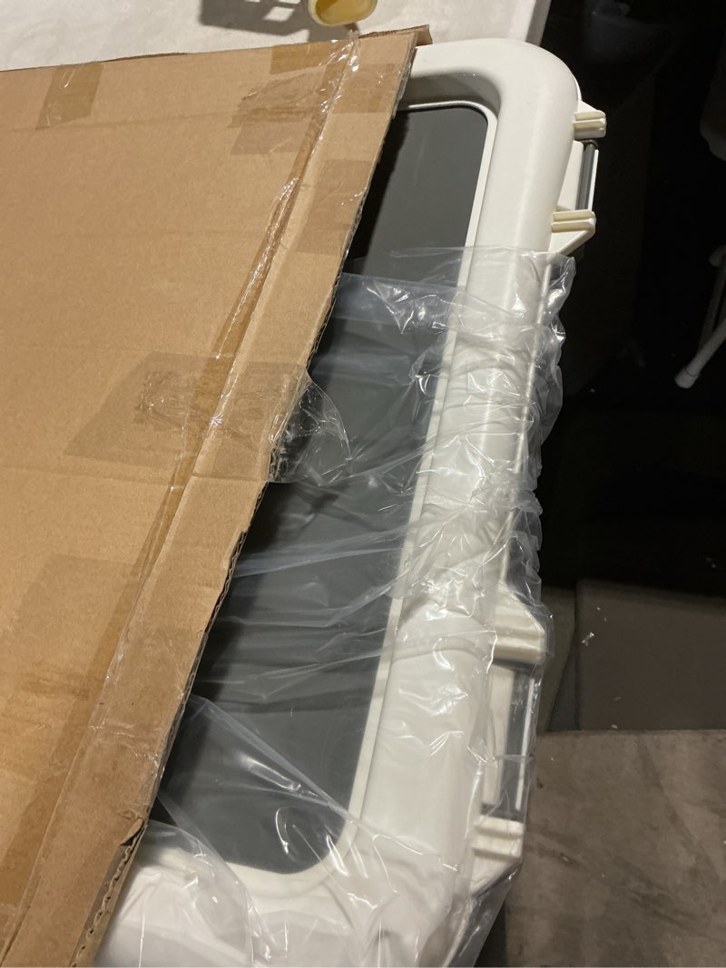 Condition photo showing As Is for Amazon Basics Dog Training Pad Holder,Secured Latches,Extra Thick and Non-Slip, Recycled Plastic, 24 inch, S, White and Charcoal 22'' X 22''