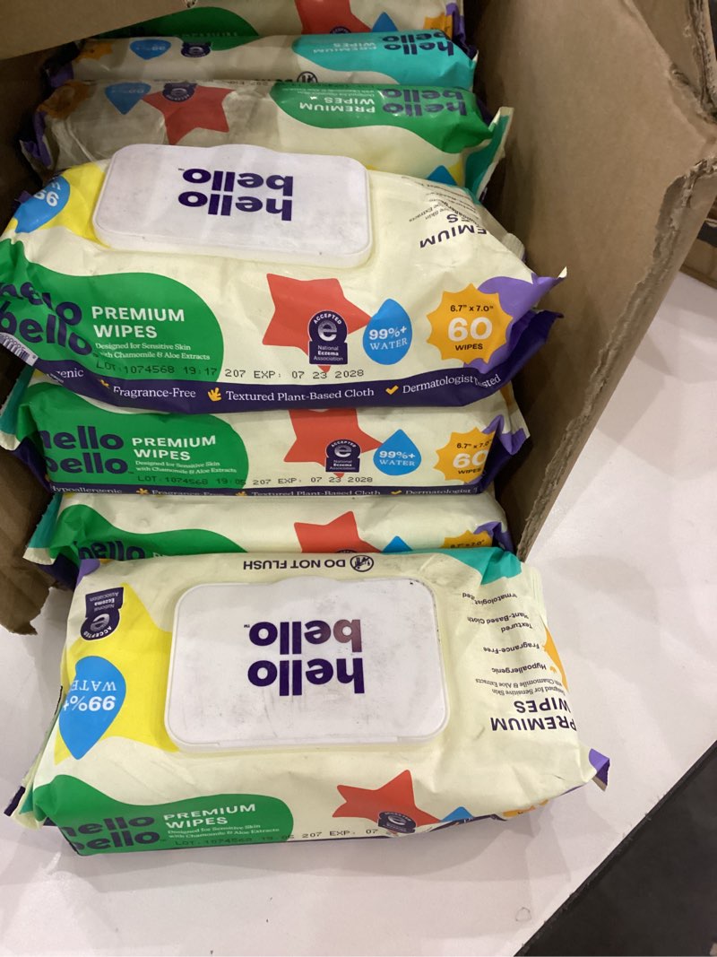 Hello Bello Extra Gentle Unscented Baby Wipes, Plant Based, Made with 99% Water and Aloe for Babies and Kids, 720 Count 60 Count (Pack of 10 ) Fragrance Free