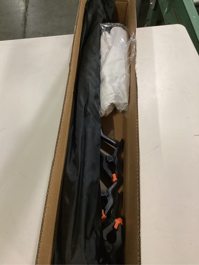 Condition photo showing Good Condition for White Backdrop with Stand for Photoshoot, 5X6.5ft White Photo Backdrop with T Shape Background Backdrop Stand for Photography, Portable Photo Backdrop Curtain Stand Kit w Carrying Bag 5 Spring Clamps 5 x 6.5 Ft White