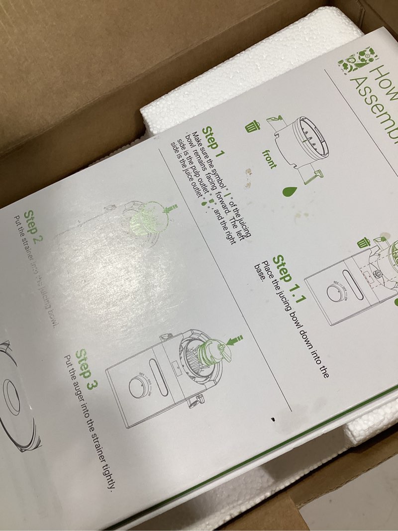 Condition photo showing As Is for cold press juicer machines with 6.5" large feed chute, juicer for whole vegetables & fruits, high juice yield (black)