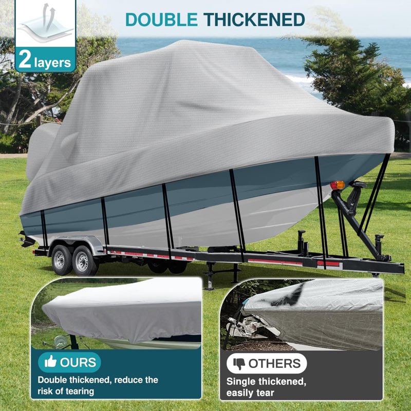 Mionovity 1200D Heavy Duty T Top Boat Cover, 20-22ft Trailerable Waterproof Center Console Boat with