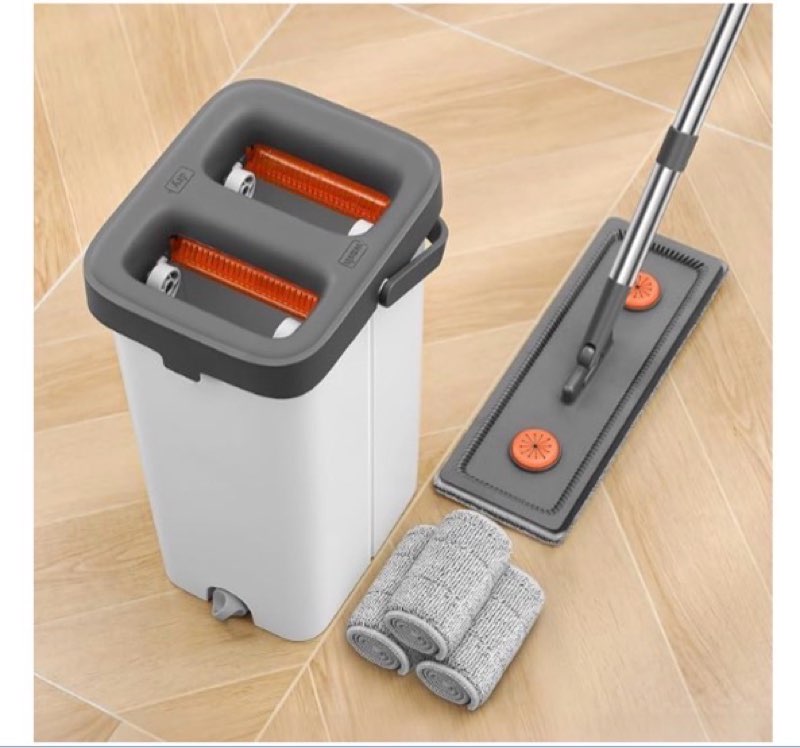mopall mop and bucket with wringer set for home, hands-free flat mop and bucket set for floor cleaning and window wall cleaner, wet and dry mop with 61" long handle and 3 microfiber pads