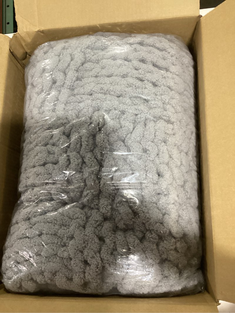 Condition photo showing Good Condition for soft knitted throw blanket 50x60 inches, cozy lightweight all-season blanket, wrinkle-resistant polyester for couch bed sofa reading nook, grey