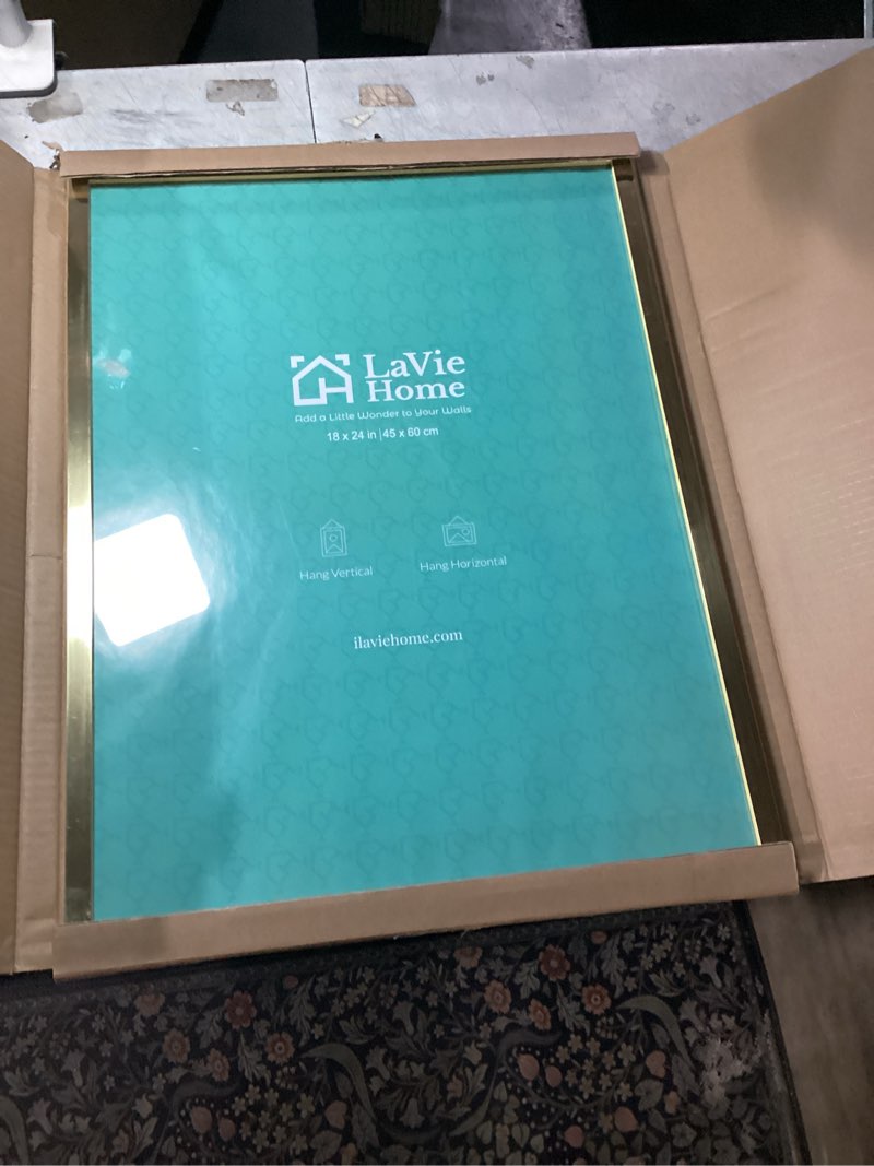 Condition photo showing Good Condition for LaVie Home 22x28 Picture Frame Black Poster Frame,Display Pictures 18x24 with Mat or 22x28 Without Mat, Stable and Sturdy Frame and Polished Plexiglass, Horizontal and Vertical Format of The Walls 22x28 Black