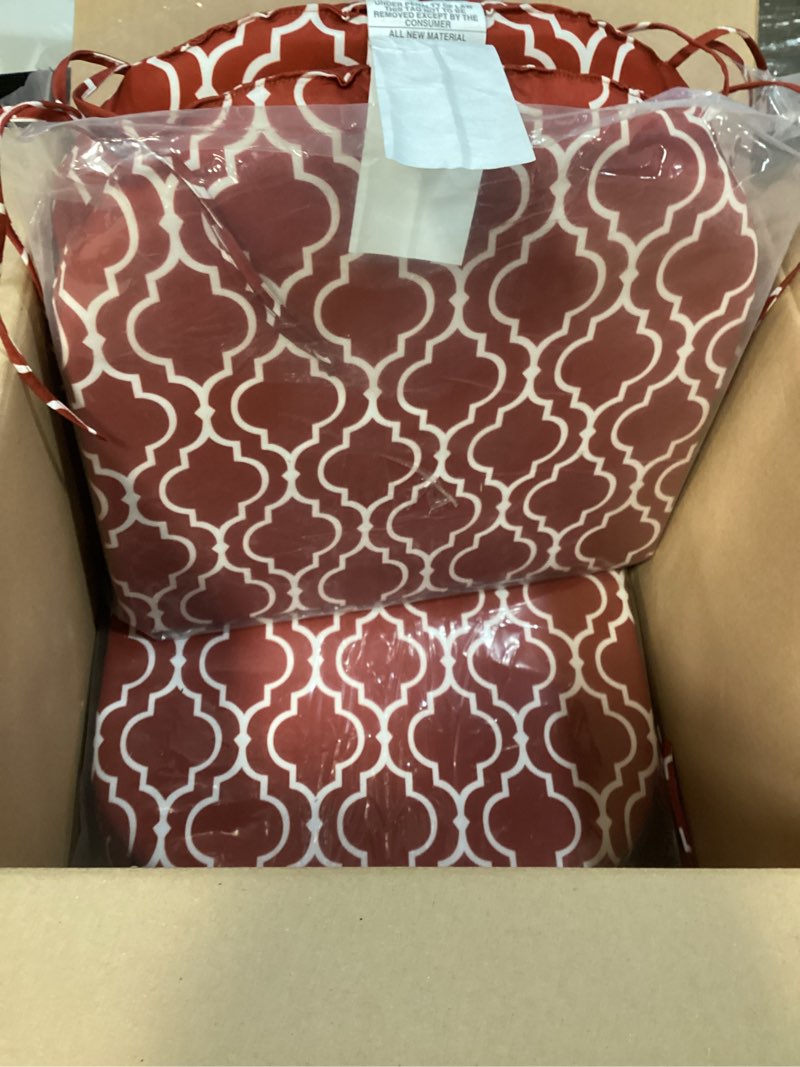 Condition photo showing New/Like New for harborest outdoor chair cushions set of 4, water resistant patio chair cushions with ties, outdoor seat cushions for patio furniture, 17"x16"x2", wine red geometry 17"x16"x2" (4 pack) wine red geometry