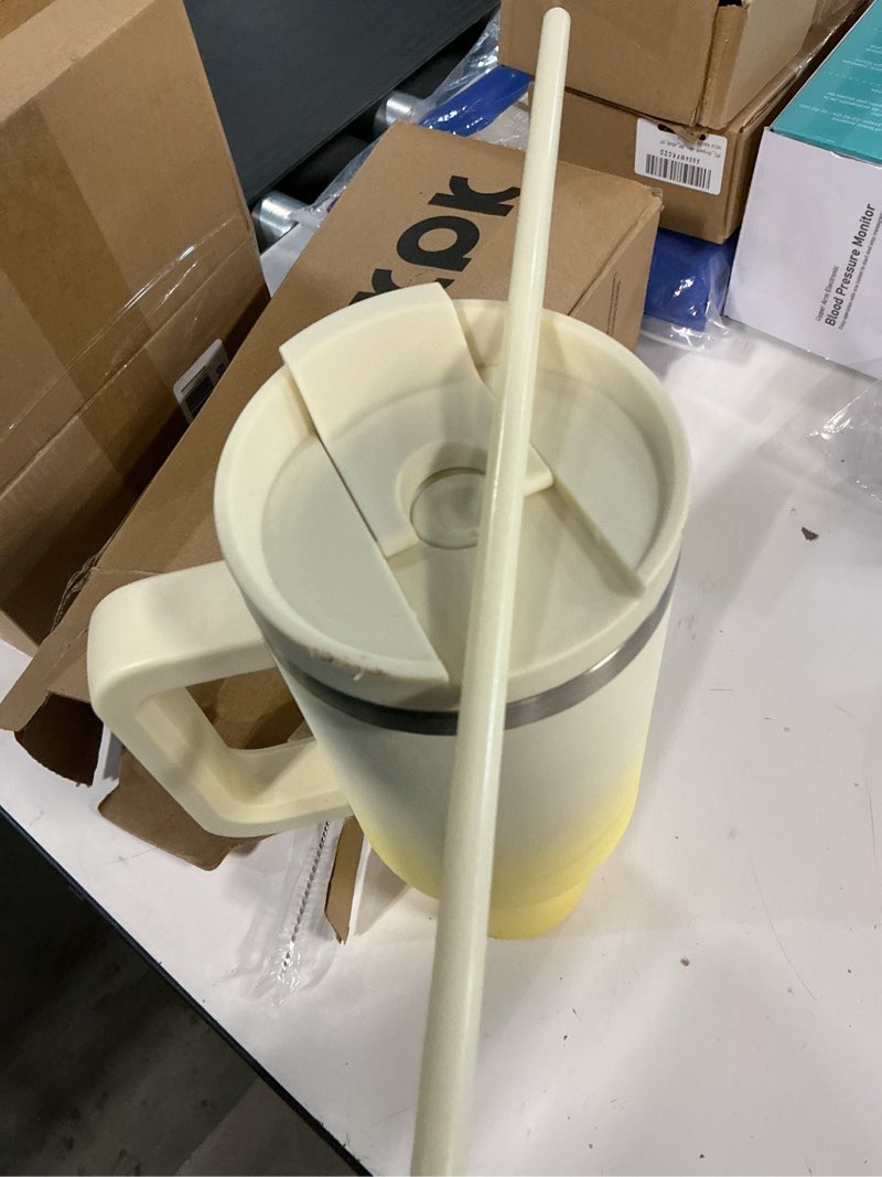 Condition photo showing As Is for BJPKPK 40 oz Tumbler With Handle Insulated Tumblers With Lid And Straw Stainless Steel Thermal Cup,Lemon