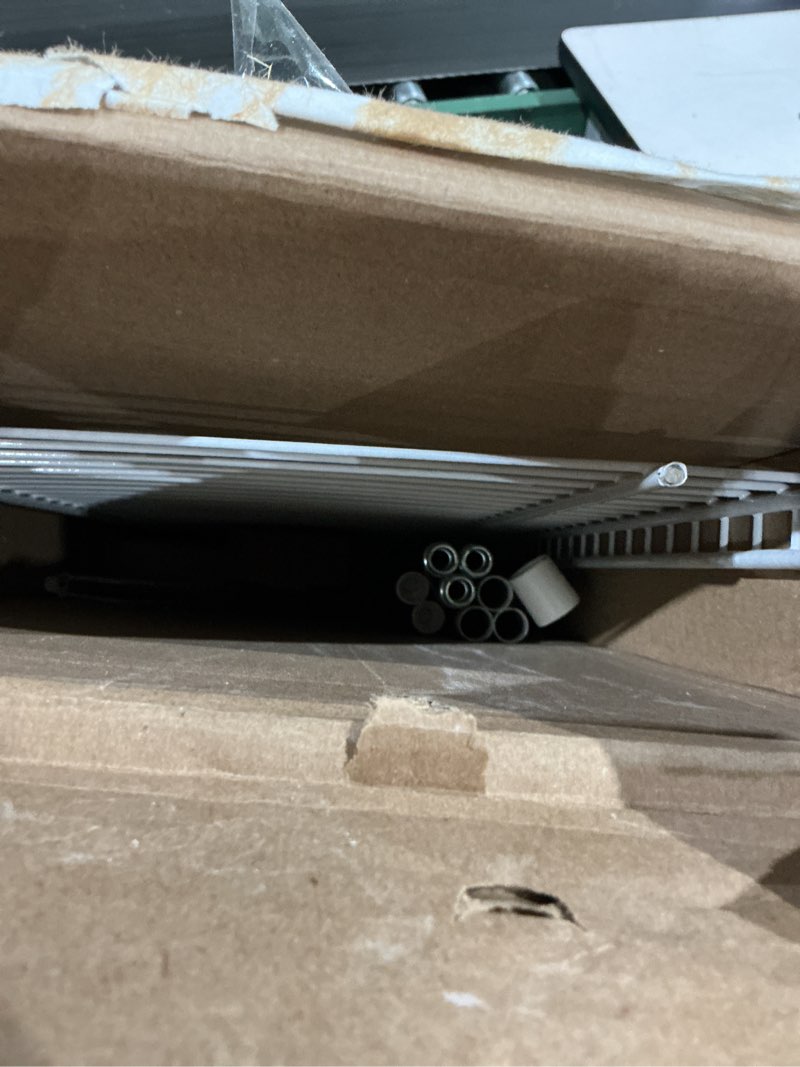 Condition photo showing As Is for closetmaid shelftrack 7-ft to 10-ft x 12-in white wire closet kit