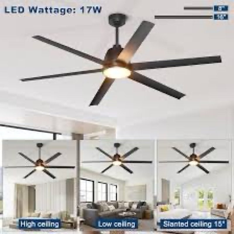 Phylluz 65’’ Ceiling Fan No Light, 6 Speeds, Noiseless Dc Reversible Motor, Black Outdoor Modern Cei ( similar 