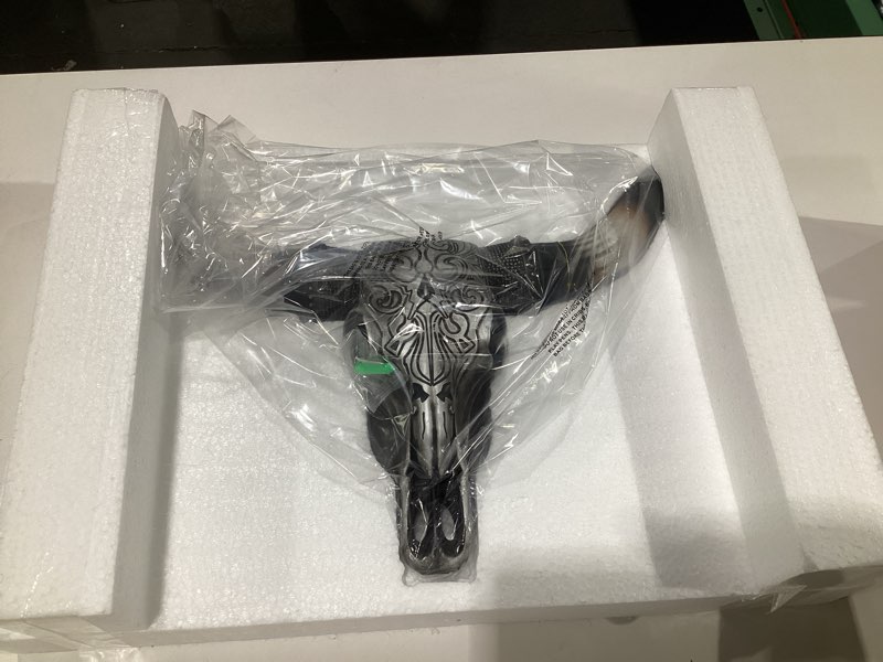 Condition photo showing Good Condition for BestGiftEver Tooled Silver Resin Bull Skull Wall Decor with Scrolls Design | Western Rustic Southwestern Home Accent | Faux Cow Skull Wall Art | Unique Animal Head Decor for Living Room or Ranch House 19.25" (L)