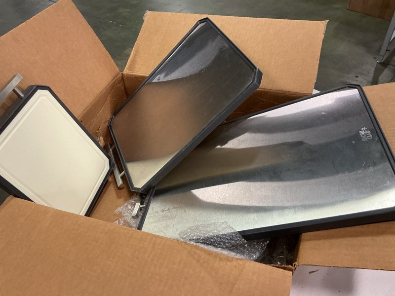 Condition photo showing As Is for EXTRA LARGE Cutting Board,Double Sided Stainless Steel Cutting Boards Set for kitchen,Stainless Steel/Wheat straw pp Cutting Board for meat,Dishwasher Safe [20 * 13.8+16 * 11+12 * 8.3 Inch] Set of 3