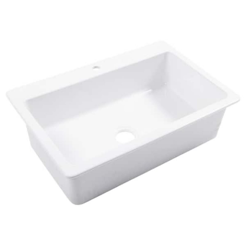 sinkology jackson 33 inch white fireclay drop-in kitchen sink, single bowl, 1 faucet hole, fits 36 i