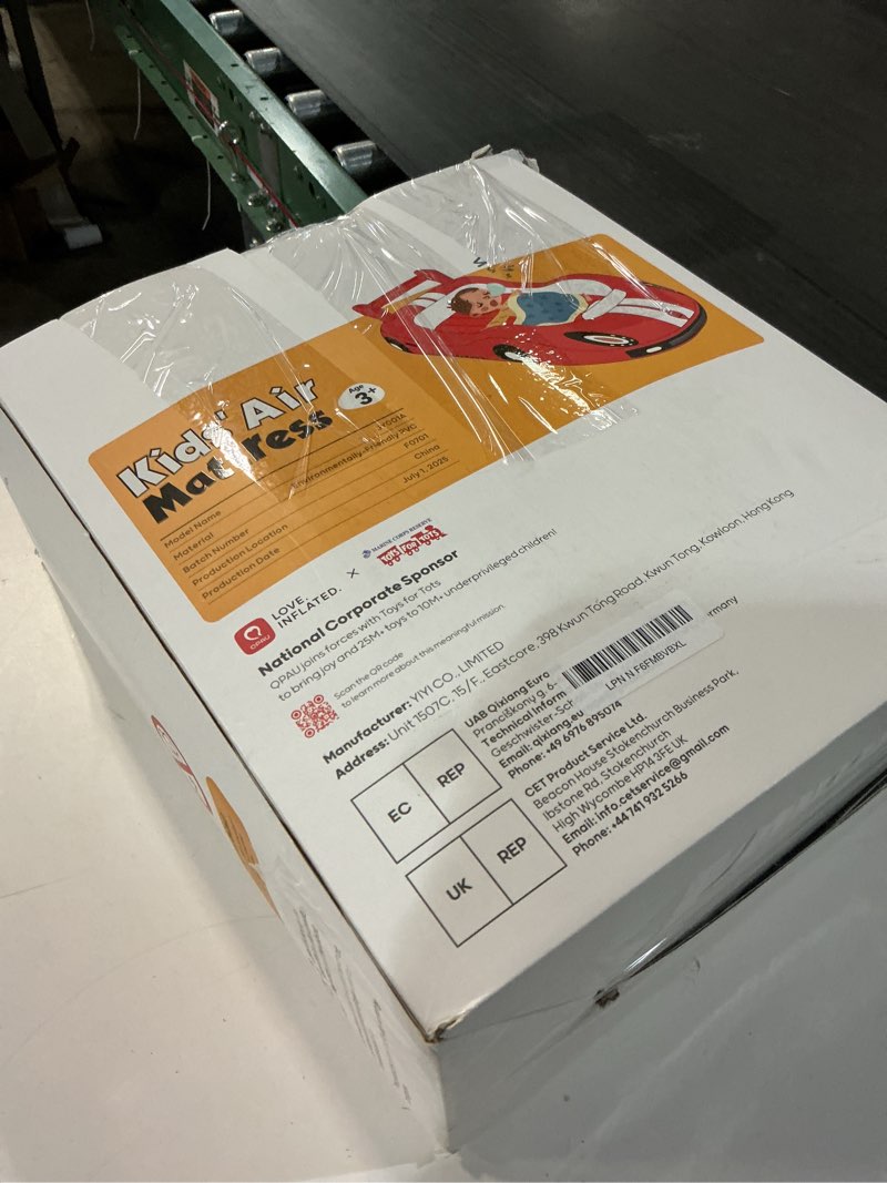 Condition photo showing New/Like New for qpau blow up inflatable toddler travel bed with sides, toddler air mattress for camping, traveling, hotel, or home use, hand pump included red