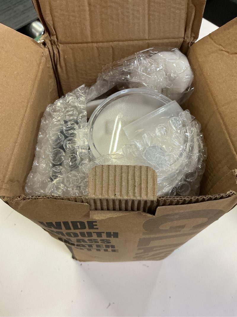 Condition photo showing New/Like New for 74 oz Glass Water Bolttles with Straw Large Motivational Water Bottle with Time Marker Sports Water Bottles with Silicone Sleeve and Handle Lid 2.2L Water Jug for Gym Workout White