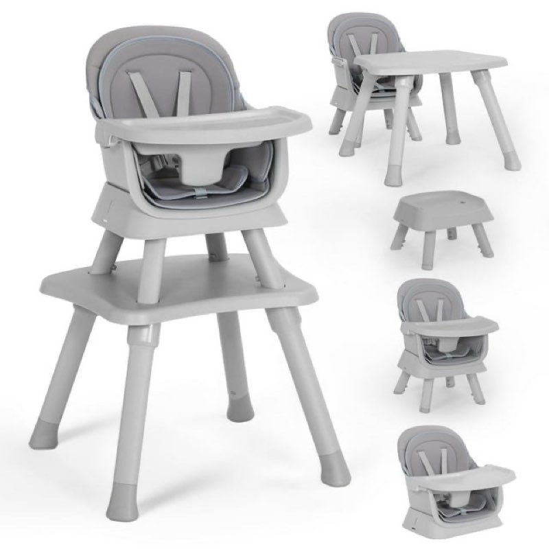  aileekiss 8-in-1 baby high chair, toddler booster seat with dishwasher-safe tray, light grey