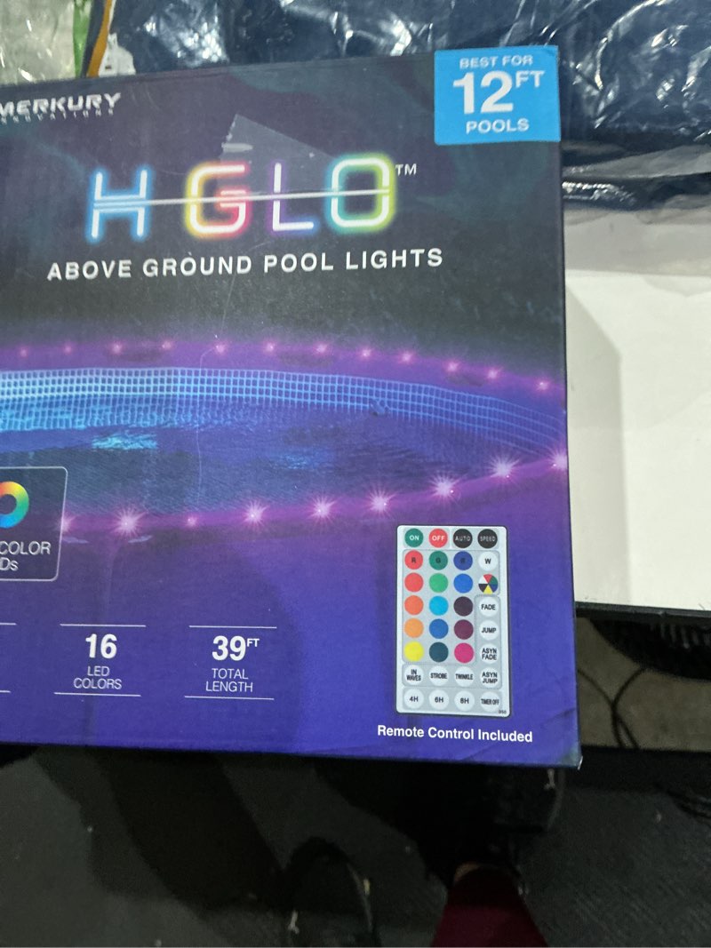 Condition photo showing As Is for hglo above ground pool lights 39 feet best for 12" pools multicolor led lights