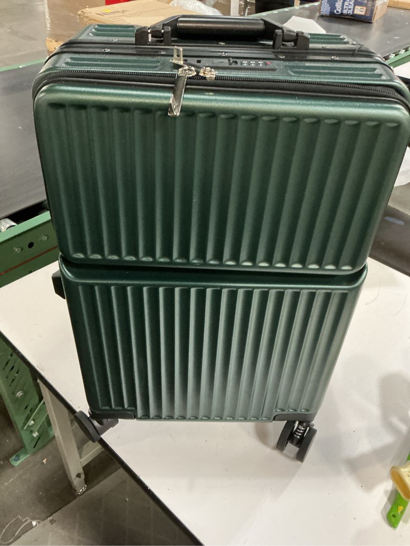 Condition photo showing Good Condition for zipperless luggage, polycarbonate aluminum hard shell, expandable carry-on suitcase with spinner wheels, hard shell suitcase, 20 inch cabin green 20 inch