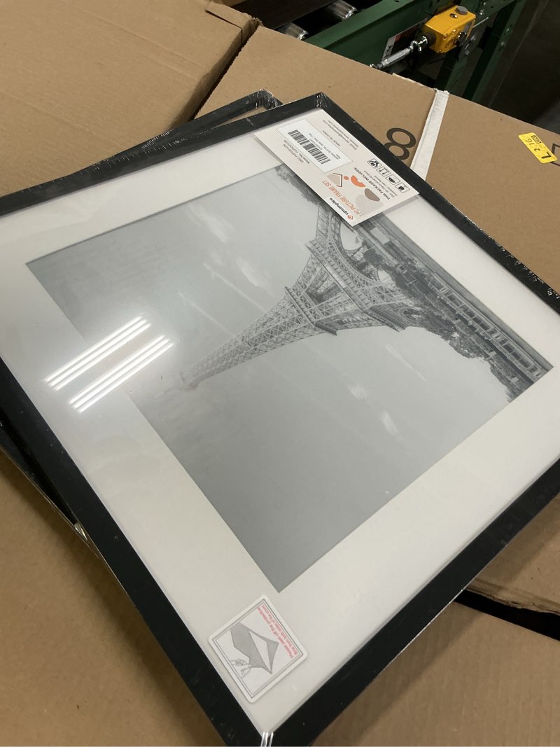 Condition photo showing Good Condition for upsimples 16x16 picture frame, display pictures 12x12 with mat or 16 x 16 without, wall hanging square frames, black, 1 pack black 16x16