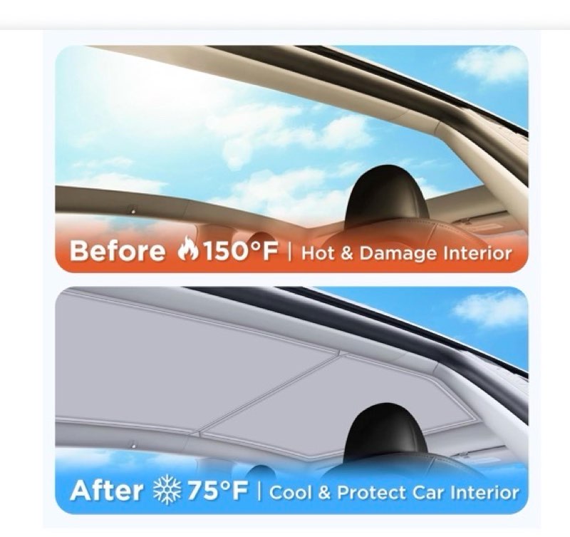 2026 Upgraded for Tesla Model Y Accessories Sunshade Roof [No Sag, Ice-Crystal Cooling Coatings] Heat Insulation Glass Roof Sun Shade for Tesla Model Y Accessories 2020-2024 Beige Beige Model Y 2020-2024