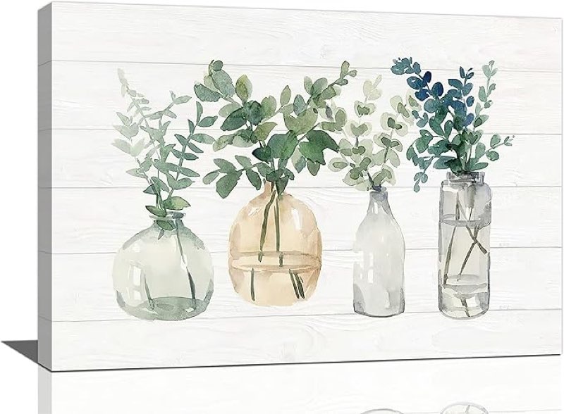 Botanical Bathroom Wall Art Plant Pictures Wall Decor Bottles And Plants Canvas Prints Farmhouse Floral Painting Artwork Home Decorations For Bathroom Kitchen Bedroom Living Room Framed 24"x16"