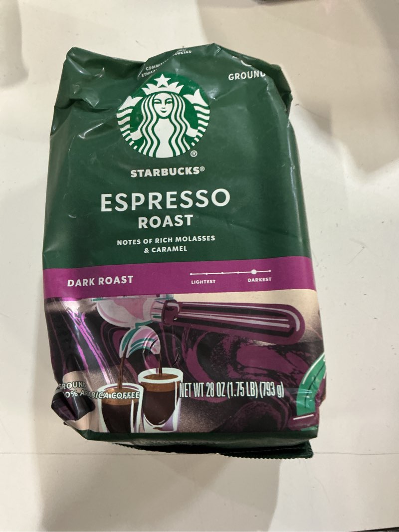 Condition photo showing New/Like New for ((BEST BEFORE/MAR/15/2026))Starbucks Ground Coffee, Dark Roast Coffee, Espresso Roast, 100% Arabica, 1 bag (28 oz) 28 Ounce (Pack of 1)