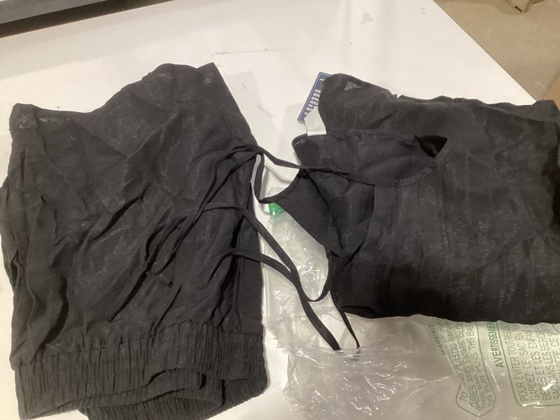 Condition photo showing Good Condition for blooming jelly womens two piece sets pleated vacation outfits resort wear beach linen set cruise summer matching set 2025 large black
