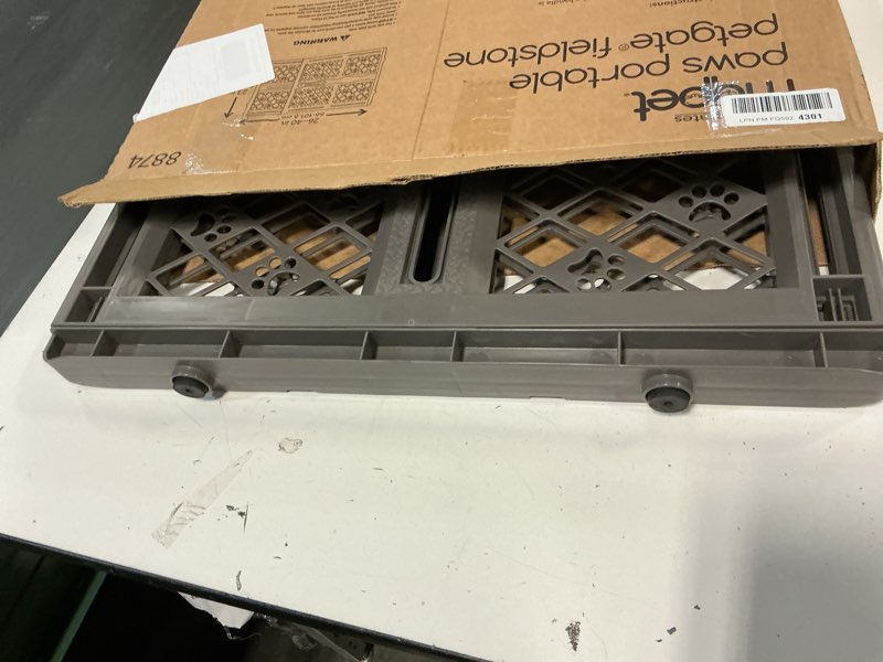 Condition photo showing Good Condition for mypet north states paws portable pet gate: 26-40" wide. pressure mount. no tools needed. made in usa, 23" tall, expandable, durable dog gates for doorways, fieldstone gray