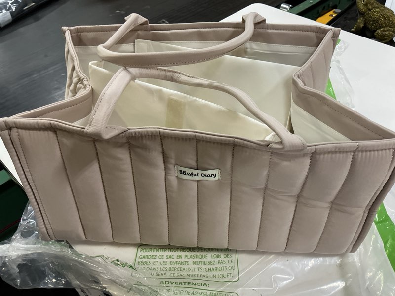 Condition photo showing Good Condition for blissful diary baby diaper caddy organizer, stylish storage basket for newborn essentials and diaper station, gift for baby shower and registry must-have, sand