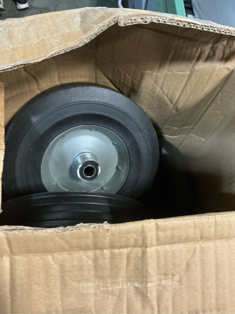 Condition photo showing As Is for 16 Inch Soild Rubber Dolly Tire Wheels, 4.80/4.00-8" Flat Free Wheelbarrow Tire for Garden Carts, 0.6" Bearings,3"Offset Hub for Hand Truck, Gorilla Cart, Wheelbarrow Metal (2 Packs) 4.80/4.00-8" /Metal Hub