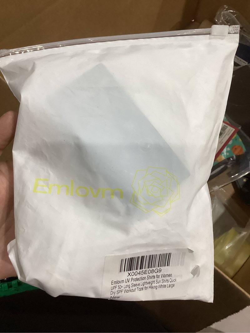 Condition photo showing New/Like New for Women's Rash Guard Long Sleeve UV Sun Protection Shirts with Thin Hoodie UPF 50+ Lightweight SPF Tops for Hiking Crew Neck Large White