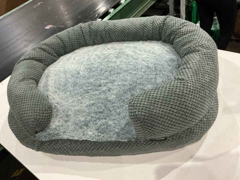Condition photo showing As Is for orthopedic dog bed for dogs,, oval pet bed with memory foam, removable washable cover, bolstered sides, thick supportive cozy puppy bed for sleeping, gray