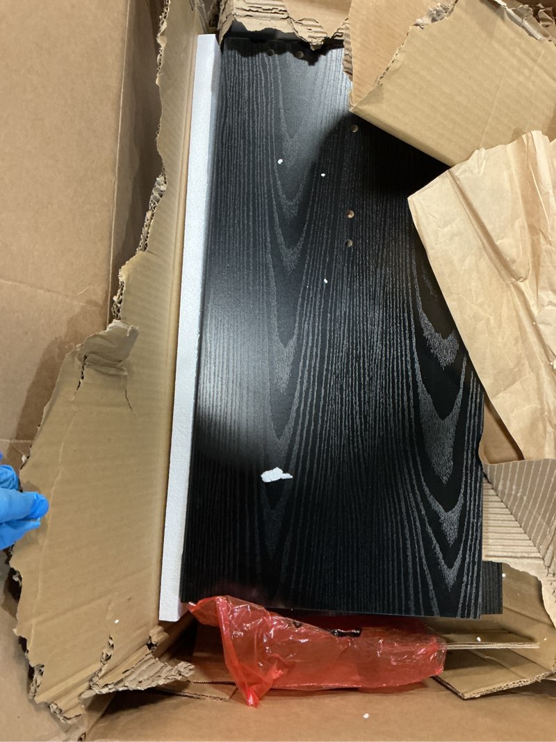 Condition photo showing As Is for little tree c-shape end table for sofa & bedroom - small side table for living room, over couch tray stand for laptop, snacks, books, black, 2 pack black 2