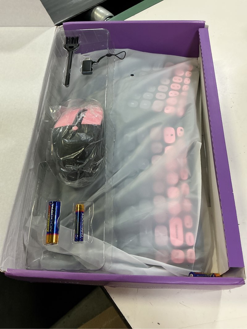 Condition photo showing New/Like New for ergonomic wireless keyboard and mouse, mechanical gaming set with wrist rest & otg & brush ideal for windows pc, home, office and college black pink