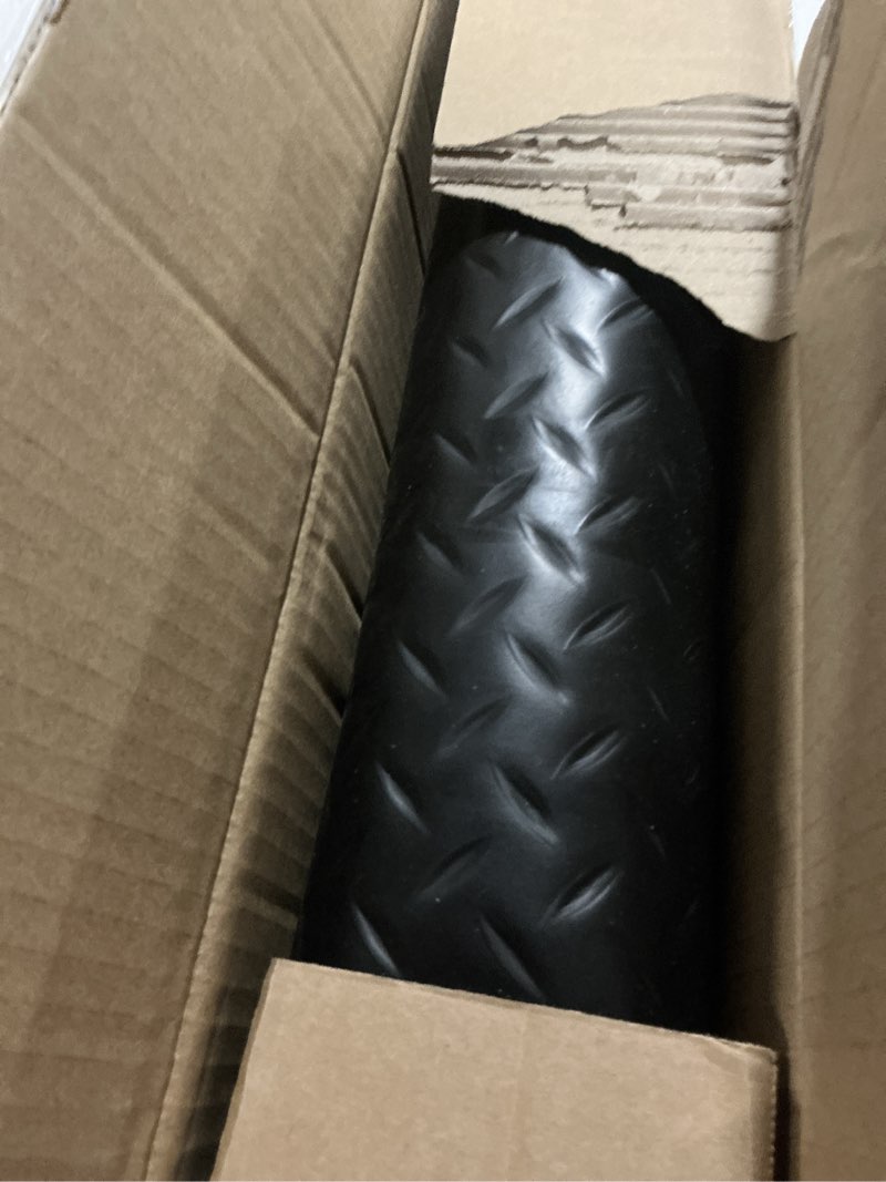 Condition photo showing Good Condition for 4x10FT Garage Floor Mat, 2.8mm Thickened Flooring Roll for Under Car, Golf Cart Parking Mat, Diamond Plate PVC Rubber Motorcycle Mat, Non-Slip Floor Protector for Garage Warehouse Trailer, Black 4*10FT Black