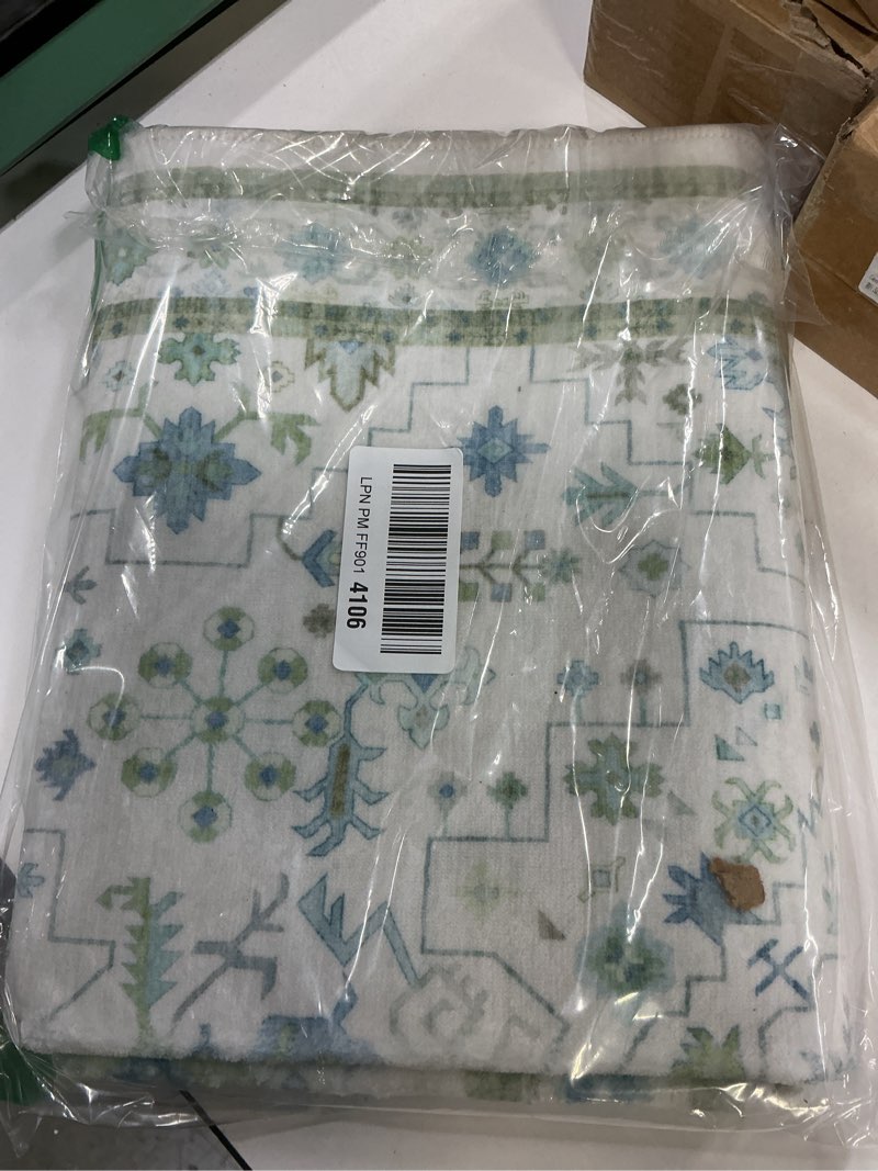 Condition photo showing Good Condition for Tangsoo Floral Small Rug 2x3 Washable Rug for Entryways Vintage Non-Slip Area Rugs Light Blue Entry 