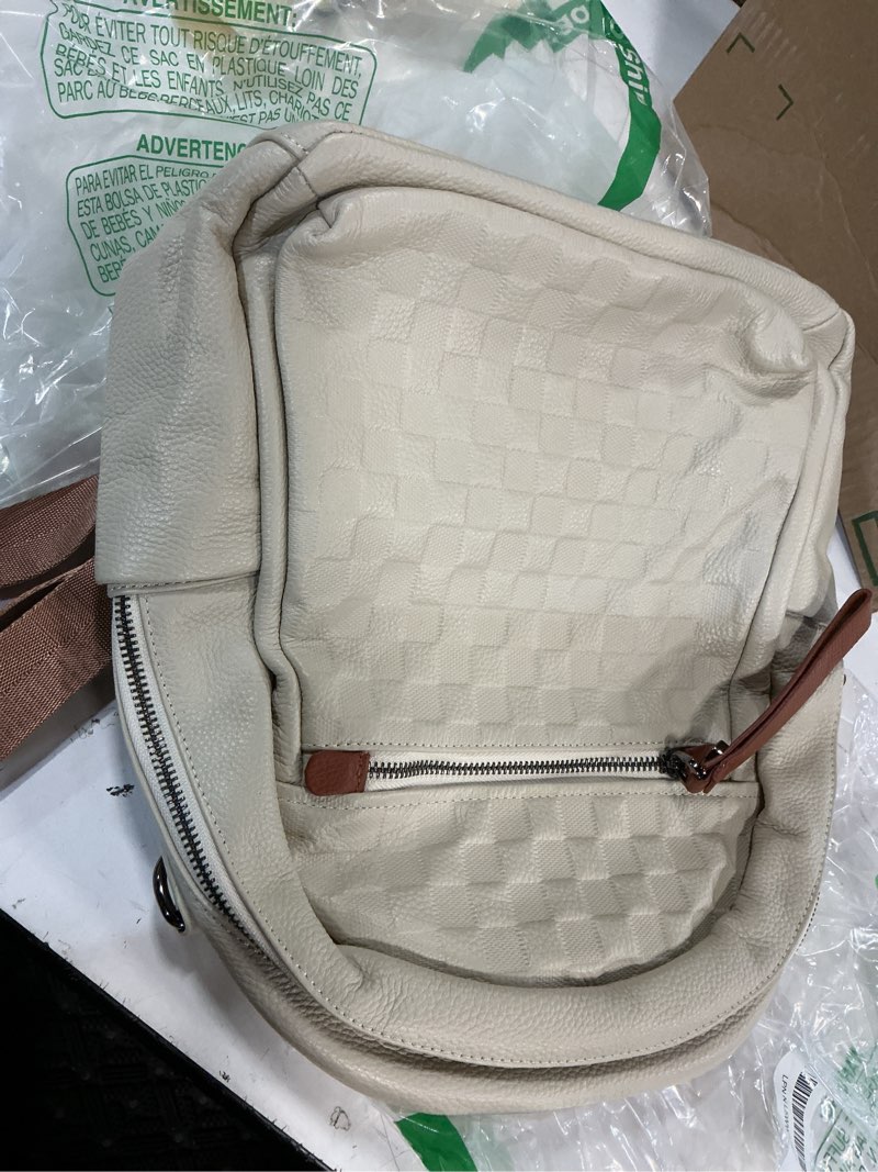 Condition photo showing Good Condition for genuine leather backpack purse for women beige real soft leather checkered designer convertible shoulder bag beige-checkered