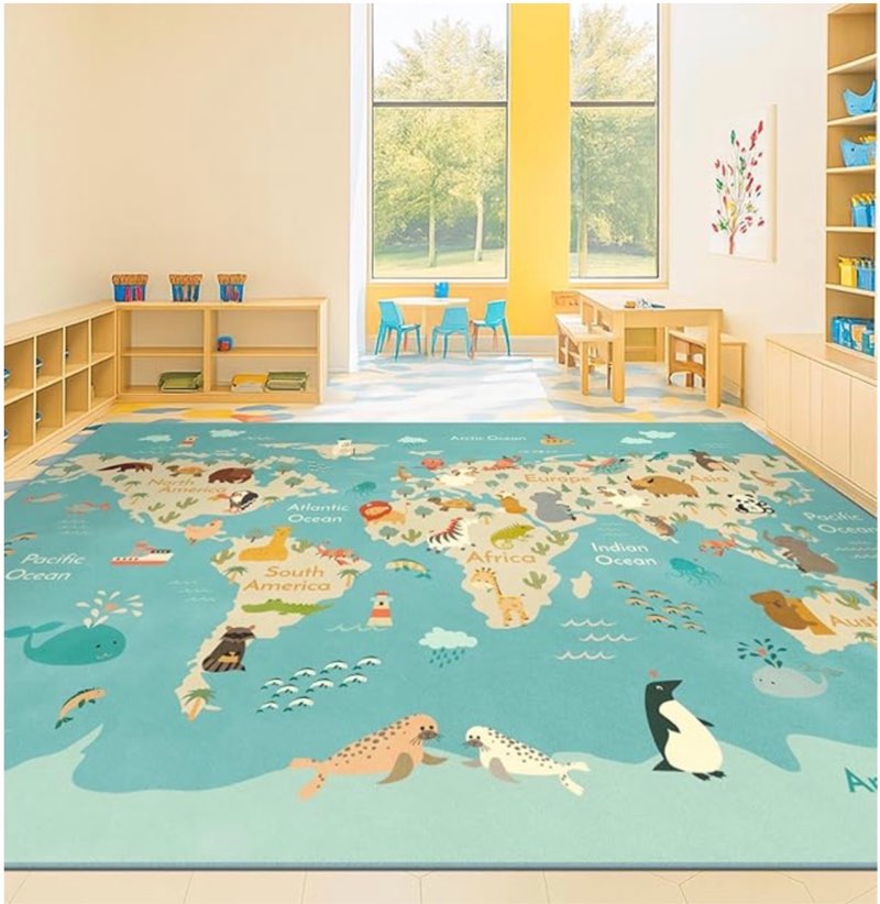 large 8x10 playroom rugs - kids play rug for classroom elementary, bedroom, living room, washable so