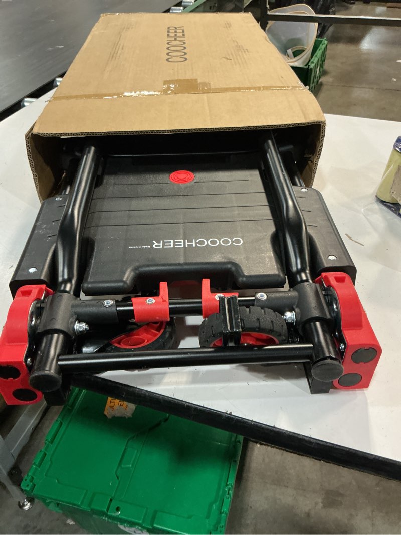 Condition photo showing Good Condition for 330lb folding hand truck heavy duty carrying, combination of four wheels and two wheels convertible dolly cart with retractable handle dolly for moving office carts.