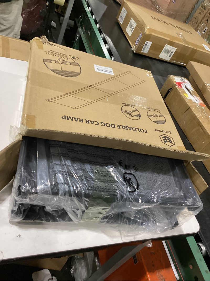 Condition photo showing Good Condition for dog ramp for car 63" long & 17.3" wide portable dog ramps for large dogs with non-slip rug surface dog car ramp for suv car & truck, outdoor pet ramp folding dog ramp up to 250lbs upgraded 63" l x 17.3" w