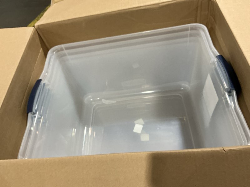 Condition photo showing Good Condition for rubbermaid 71 quart storage tote  clever store  plastic  stackable  latching  lid included  clear (4 pack)