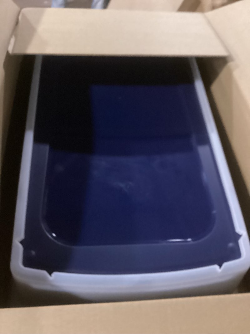 Condition photo showing Good Condition for similar to) iris usa large cat litter box with scatter shield and scoop, open top high sided cat litter pan, black