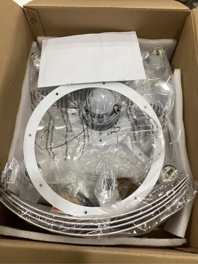 Condition photo showing As Is for Boho Ceiling Fan with Light, 20'' Coastal Caged Ceiling Fans with Lights and Remote Control, Rattan Flush Mount Fandelier with Reversible 6 Speeds, Low Profile for Bedroom Living Room Dining Room 4-Layered Rattan